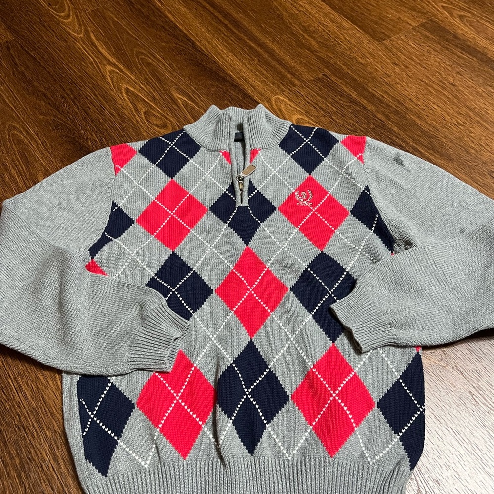 Gray and Red Argyle kids Sweater